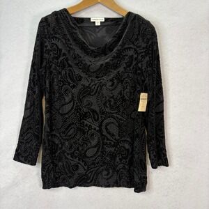 NWT Coldwater Creek Black Burnout Velvet Paisley Cowl Neck Top Womens XL Goth
